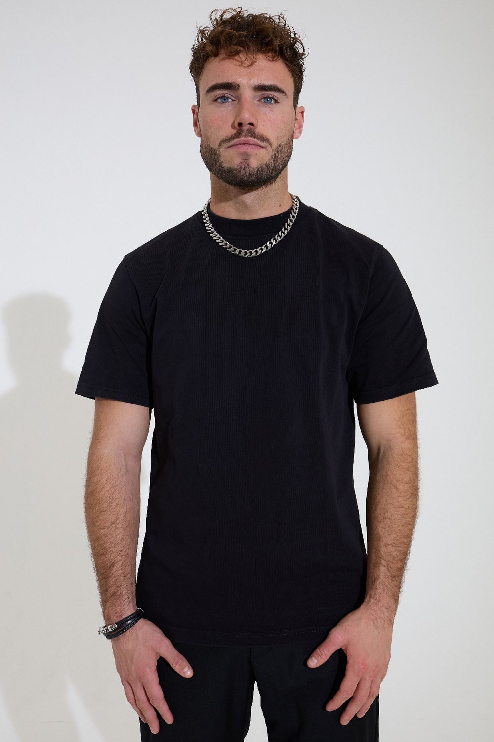 Men's bracelet braided with links - Silver color/black h5Picture4